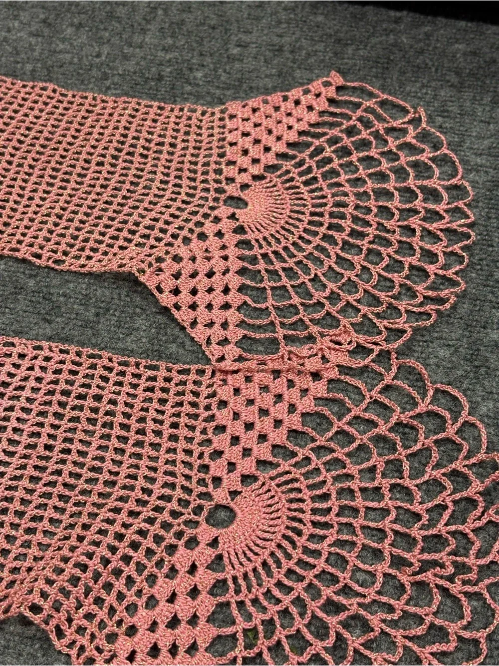 Swedish Crocheted Pink Table Runners Open Pineapple Design